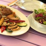 Vegan plate for two with fresh salad with seasonal vegetables